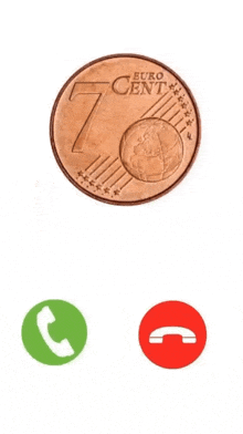 a copper euro cent coin with a green and red circle next to it
