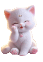 a white cat with a pink heart necklace and the letters ac on its forehead