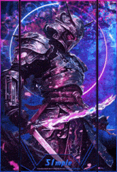 a poster of a samurai holding a sword with the words simple on the bottom right