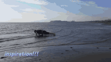 a man is doing push ups on a beach with the words inspiration written on the bottom