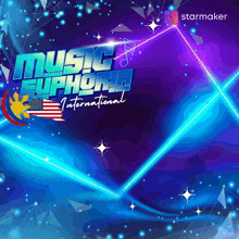 a poster for music euphoria international has a blue background