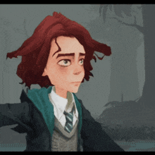 a cartoon character with red hair and a green jacket