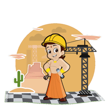 a cartoon drawing of a man wearing a hard hat and holding a wrench