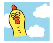 a cartoon chicken is flying through the sky