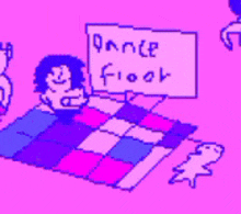 a pixel art drawing of a dance floor with a sign that says dance floor