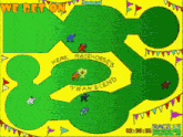 a cartoon drawing of a race track with the words " we bet on " on the top
