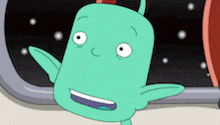 a cartoon character is waving his hand and smiling