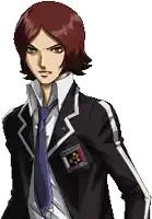 a pixel art of a man in a suit and tie with a badge on his chest