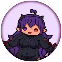 a cartoon drawing of a girl with purple hair and cat ears