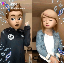 a boy and a girl with likee written on the bottom