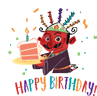 Male Ondel-ondel Offering Birthday Cake Sticker
