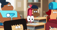 a group of cartoon characters sit in a classroom with a netflix logo in the corner