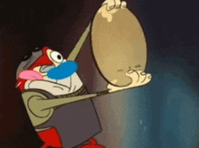 a cartoon character holding a large object in his hands