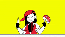 a cartoon drawing of a woman holding a knife and a piece of meat