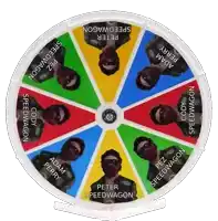 a spinning wheel with a picture of peter speedwagon in the center