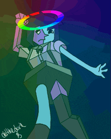 a drawing of a person with a rainbow ring around their head and the word death on the bottom right