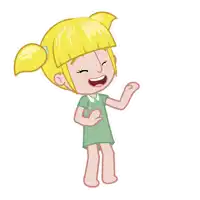 a cartoon drawing of a girl with blonde hair and a green dress