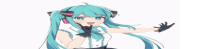 hatsune miku is wearing headphones and black gloves while making a peace sign .
