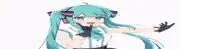 hatsune miku is wearing headphones and black gloves while making a peace sign .
