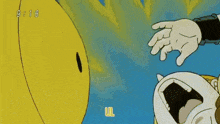 a cartoon character with ul written on the bottom of it