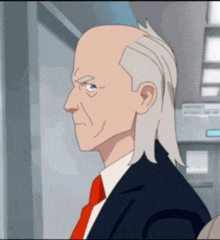 a man with gray hair and a red tie looks angry