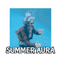 a man in a suit and tie is underwater with the words summer aura below him