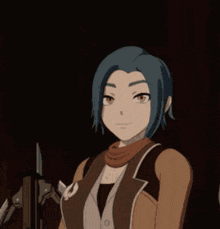 a girl with blue hair is giving a thumbs up sign