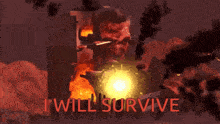 a cartoon of a man with a gun and the words " i will survive " on the bottom