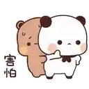 a couple of panda bears standing next to each other and giving a thumbs up .