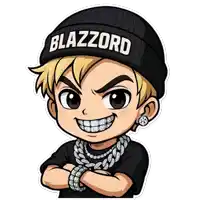 a cartoon drawing of a boy wearing a beanie that says blazzard