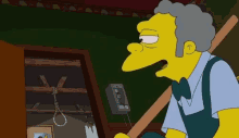 a yellow cartoon character with a phone that says ' cbs ' on it
