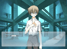 a screenshot of a video game shows a character named takuji saying " shut up respect her "
