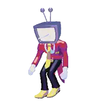 a pixel art drawing of a man with a tv head