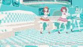 three anime girls are dancing in a room with the words " how the ap hug trio pulls up to the function "