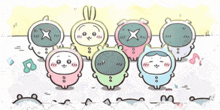 a group of cartoon characters are standing next to each other and one has a star on its head