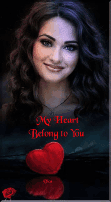 a picture of a woman with the words " my heart belong to you " above her