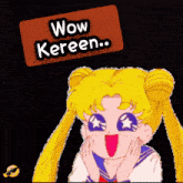 a picture of a girl with a sign that says wow kereen on it