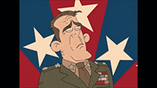a cartoon drawing of a man in a military uniform