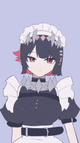 a drawing of a girl wearing a maid outfit with the letter x on her ear