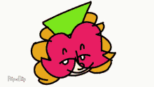 a cartoon drawing of a pink heart with a green triangle on top of it