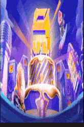 a cartoon drawing of a stage with a number 5 on top