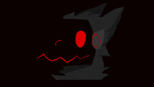 a black and red drawing of a shark with a red circle in the middle
