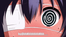 a girl with a bandage on her eye has a hypnotic spiral in her eyes