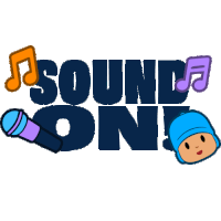 a logo for sound on with a microphone and pocoyo on it