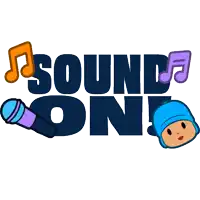 a logo for sound on with a microphone and pocoyo on it