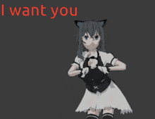 a drawing of a girl with a cat ear and the words i want you