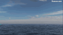 a blue circle with a bird on it is in the middle of the ocean with a financer.com logo in the background