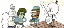a cartoon of regular show characters including a raccoon