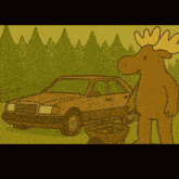 a moose is standing in front of a car