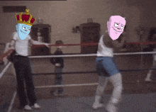 two cartoon characters are in a boxing ring and one has a crown on